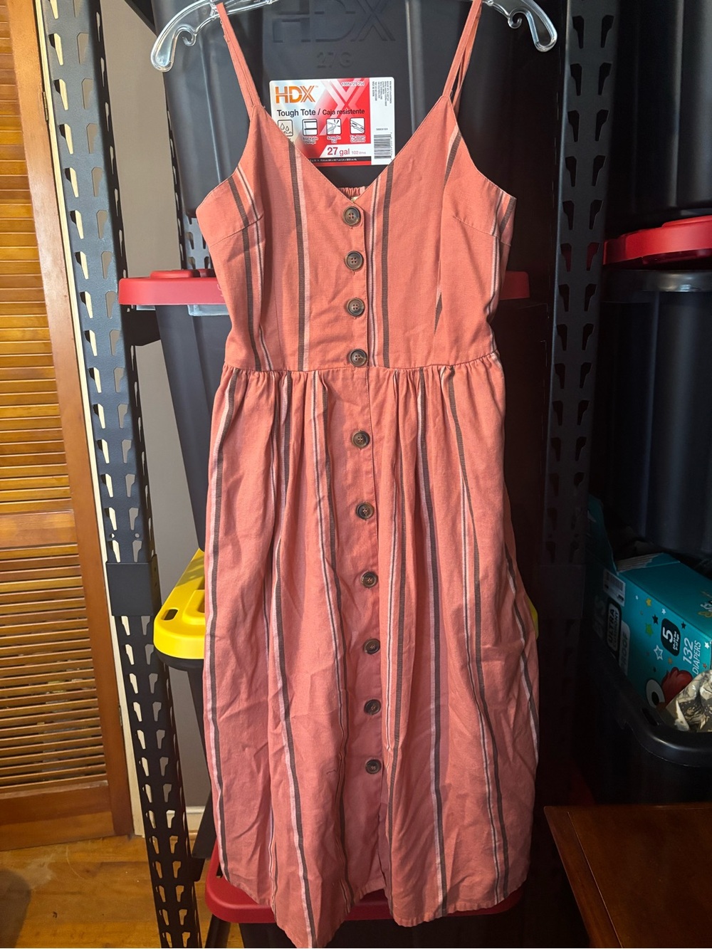 Rust Stripe Button-Front Summer Dress